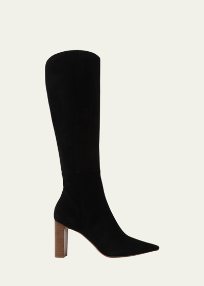 Shop Alexandre Birman Elisa Suede Block-heel Knee Boots In Black
