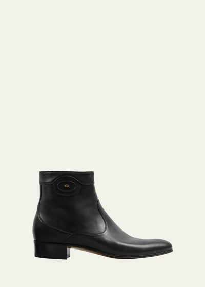 Shop Gucci Men's Adel Gg Leather Ankle Boots In Black