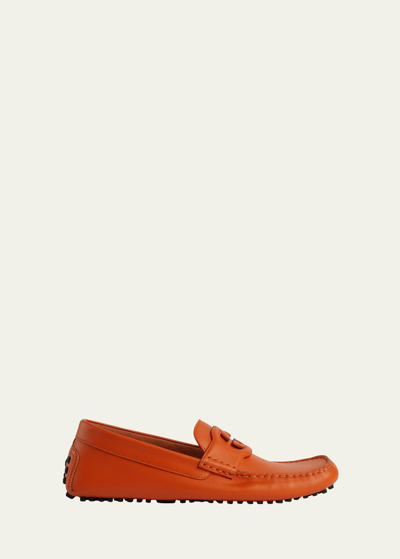 Shop Gucci Men's Ayrton Soft Leather Drivers In Dark Orange