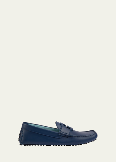 Shop Gucci Men's Ayrton Soft Leather Drivers In Royal Blue