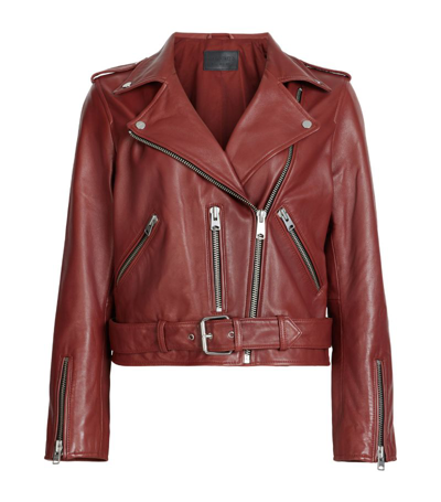 Balfern Belted Hem Leather Biker Jacket FIRE RED