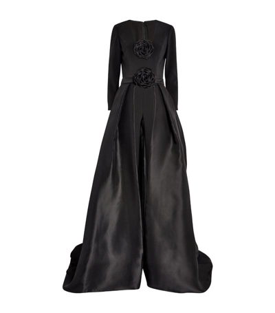 Shop Carolina Herrera Flower-detail Jumpsuit With Overskirt In Black
