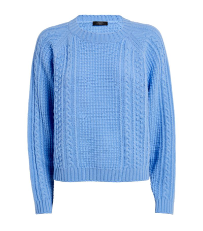 Shop Weekend Max Mara Cable-knit Sweater In Blue