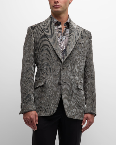 Shop Etro Men's Velvet Brocade Tuxedo Jacket In Med Grey