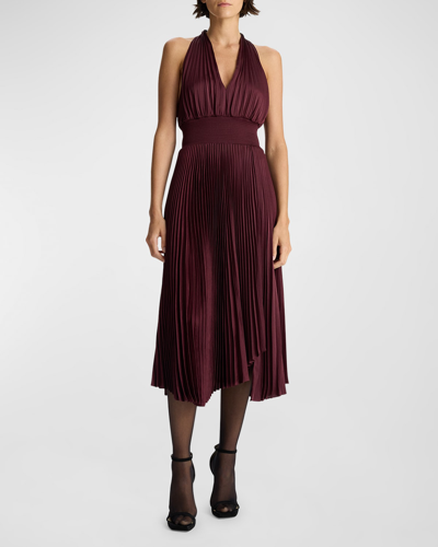 Shop A.l.c Rose Pleated Halter Midi Dress In Chicory