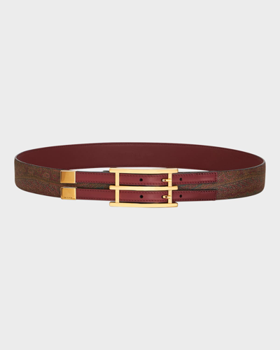 Shop Etro Mixed-media Belt With Golden Hardware In 0300 Red