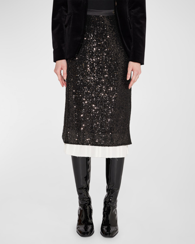 Shop Callas Milano Notte Sequined Skirt In Black