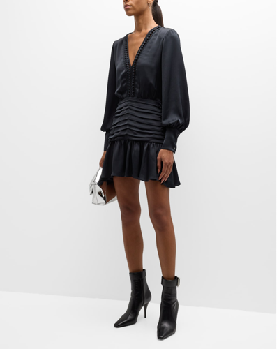 Shop Ramy Brook Faith Long-sleeve Mini Dress In Black