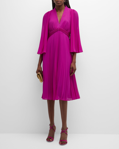 Shop Ungaro Jolie Pleated Empire Midi Dress In Bright Violet