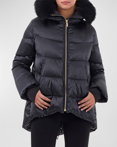 Shop Gorski Apres-ski Down-filled Jacket With Detachable Toscana Lamb Shearling Hood Trim In Black