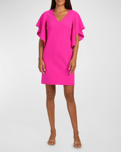 Shop Trina Turk Moore Flutter-sleeve Crepe Mini Dress In Trina Pink