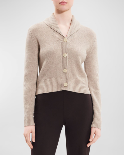 Shop Theory Cashmere Shawl-collar Cropped Cardigan In Oat Mlnge