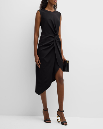 Shop Dolce & Gabbana Twisted Sleeveless Jersey Asymmetric-hem Dress In Black