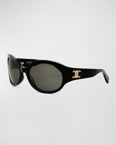 Shop Celine Bold Three-dot Acetate Square Sunglasses In Shiny Black Smoke