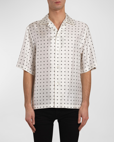 Shop Amiri Men's Mixed Monogram Silk Camp Shirt In White