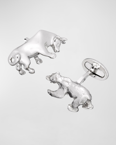 Shop Jan Leslie Bull And Bear Cuff Links In Silver