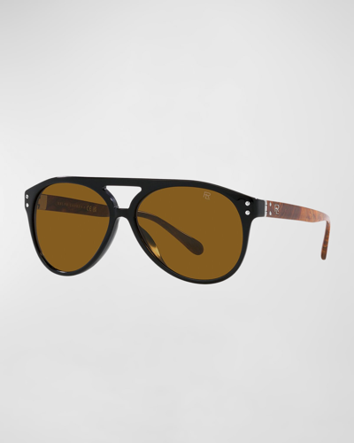 Shop Lauren Ralph Lauren Rl Monogram Acetate Aviator Sunglasses In Black