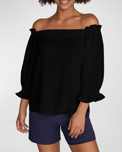 Shop Trina Turk Equinox Off-shoulder Crepe Top In Black