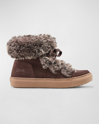 Shop Cougar Dasha Suede Faux Fur Lace-up Booties In Cocoa