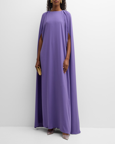 Shop Bernadette Marco Short-sleeve Cape Gown In Purple