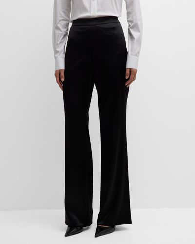 Lafayette 148 Satin Gates Side Zip Flared Pant In Black
