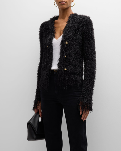 Shop L Agence Azure Fuzzy Cardigan Blazer In Black