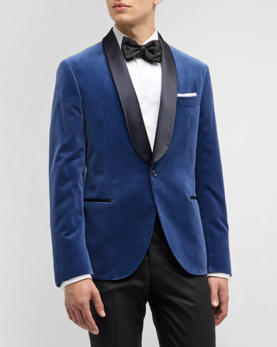Shop Brunello Cucinelli Men's Velvet Dinner Jacket With Satin Shawl Collar In Dark Blue