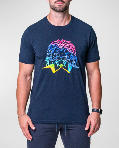Shop Maceoo Men's Neon Embroidered T-shirt In Navy