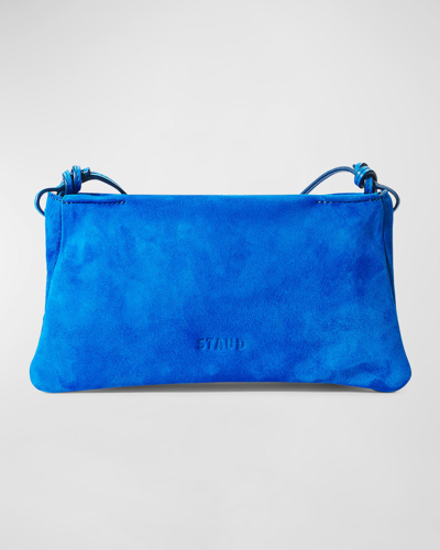 Shop Staud Vivi Zip Suede Shoulder Bag In Director Blue