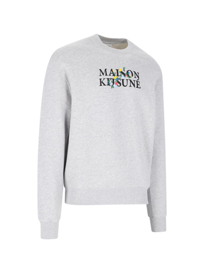 Shop Maison Kitsuné Embroidery Crewneck Sweatshirt In Light Grey Melange