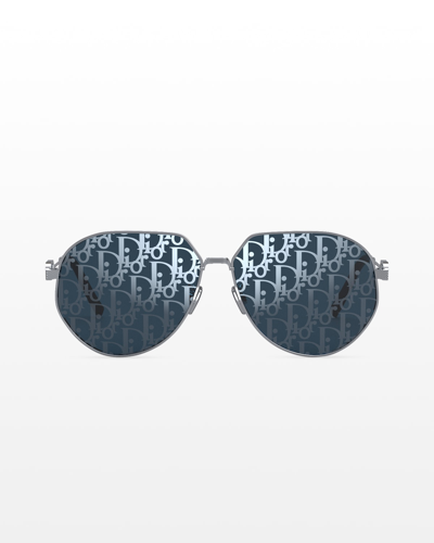 Shop Dior Men's Cd Link Oblique Pilot Sunglasses In Palladium/smoke