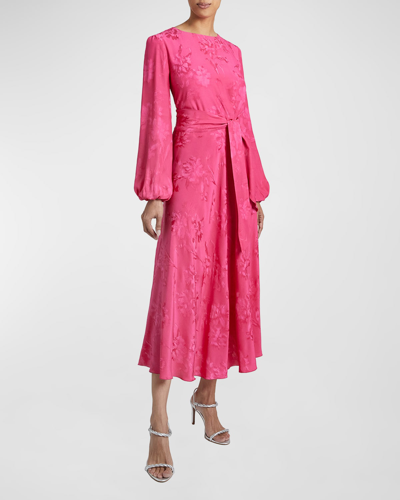 Shop Santorelli Callie Tonal Satin Jacquard Midi Dress In Magenta