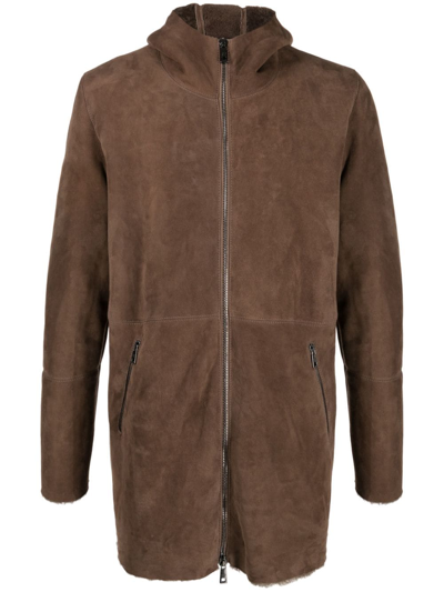 Shop Giorgio Brato Sheepskin Long Coat With Hood