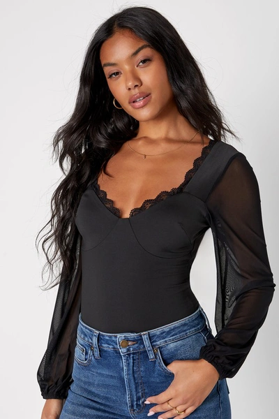 Shop Lulus Irresistible Mood Black Lace Balloon Sleeve Bodysuit
