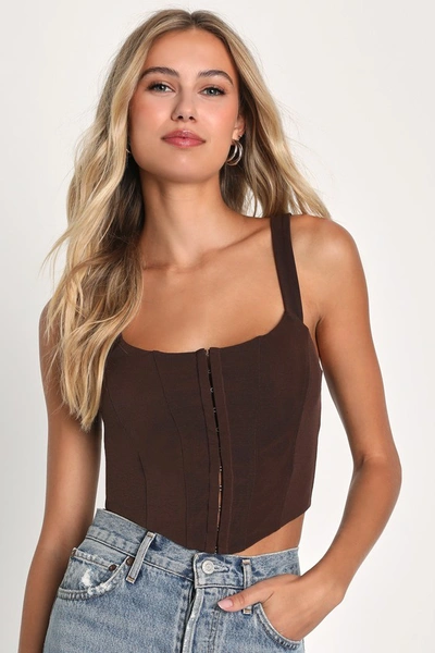 Lulus Mesh You More Chocolate Brown Mesh Bustier Tank Top In Brown