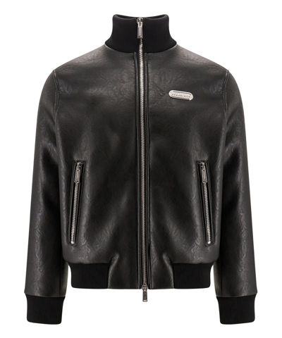 Dsquared2 Faux Shearling Black Bomber Jacket In Black