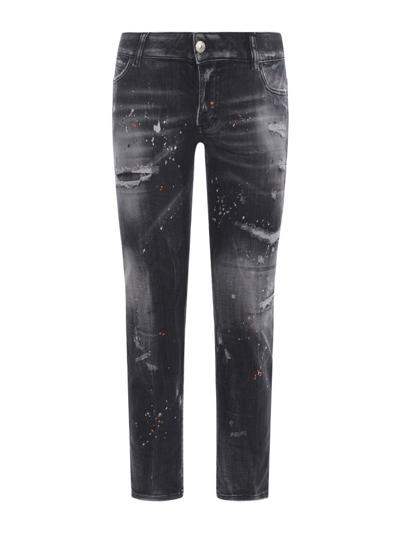 Shop Dsquared2 Paint Splatter Effect Cropped Jeans In Black