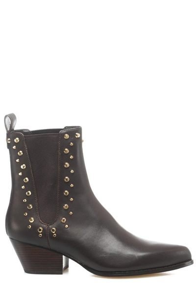 Shop Michael Michael Kors Kinlee Studded Heeled Boots In Brown