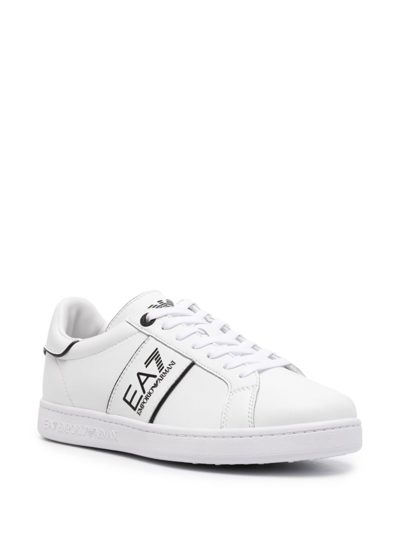 Shop Ea7 Logo Leather Sneakers In White
