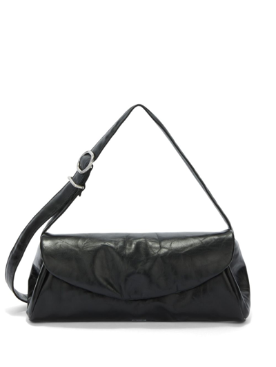 Shop Jil Sander Cannolo Padded Large Leather Shoulder Bag In Black