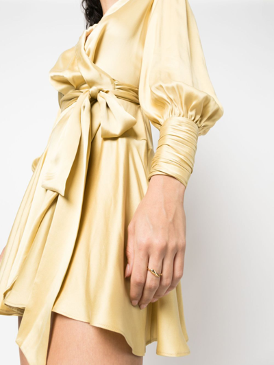 Shop Zimmermann Silk Wrap Mini Dress In Yellow
