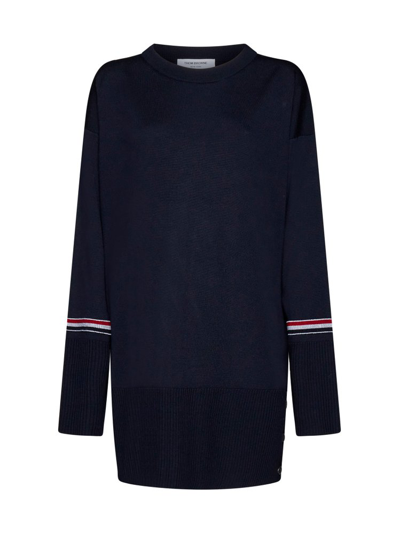 Shop Thom Browne Crewneck Knitted Jumper In Navy
