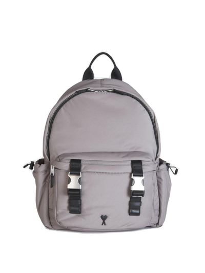 Shop Ami Alexandre Mattiussi Ami Paris Logo Plaque Zipped Backpack In Grey