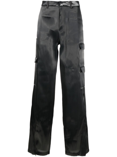 Shop Heliot Emil Grey Liquid Metal Cargo Trousers