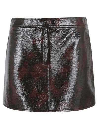 Shop Courrèges High Waist Straight Hem Mini Skirt In Brown