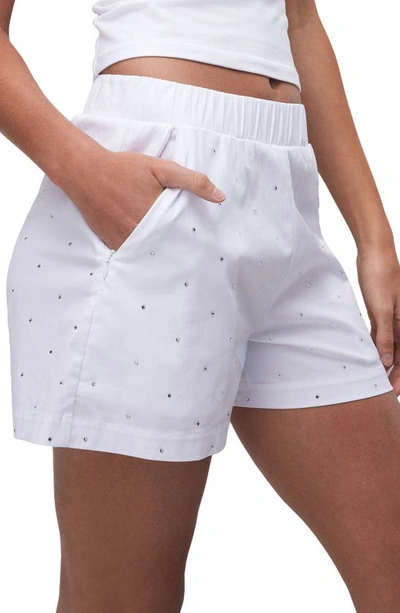 Shop Good American Crystal Detail Poplin Shorts In White001