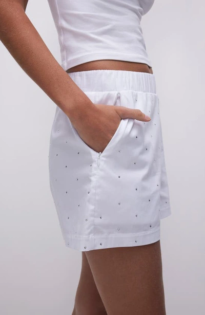 Shop Good American Crystal Detail Poplin Shorts In White001