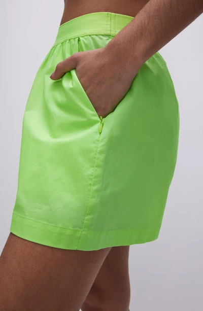 Shop Good American Coated Cotton Poplin Shorts In Electric Lime002