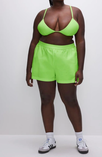 Shop Good American Coated Cotton Poplin Shorts In Electric Lime002
