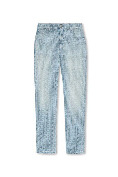 Shop Balmain Pants In Blue Jeans